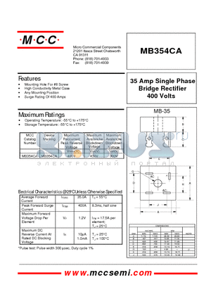 MB354CA datasheet - 35 Amp Single Phase Bridge Rectifier 400 Volts