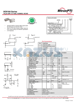 XO5164AR1-R datasheet - 14 pin DIP, 3.3 Volt, HCMOS, OCXO