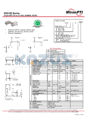 XO5165A5V5 datasheet - 14 pin DIP, 5.0 or 3.3 Volt, HCMOS, OCXO