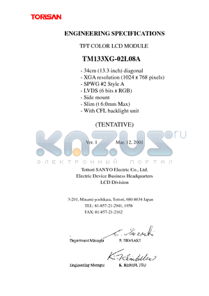 TM133XG-02L08A datasheet - TFT COLOR LCD MODULE