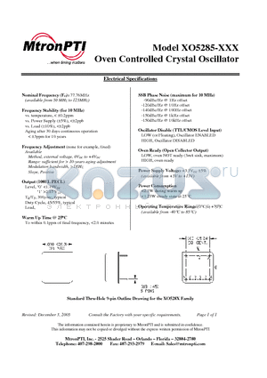 XO5285 datasheet - Oven Controlled Crystal Oscillator