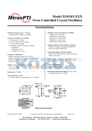 XO5183-XXX datasheet - Oven Controlled Crystal Oscillator