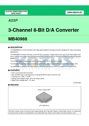 MB40988 datasheet - 3-Channel 8-Bit D/A Converter