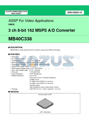 MB40C338PFV datasheet - 3 ch 8-bit 162 MSPS A/D Converter