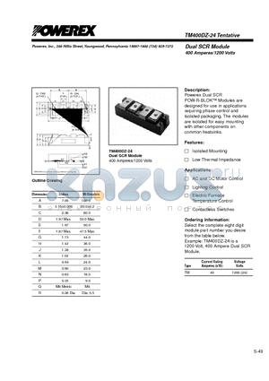 TM400DZ-24 datasheet - Dual SCR Module (400 Amperes/1200 Volts)
