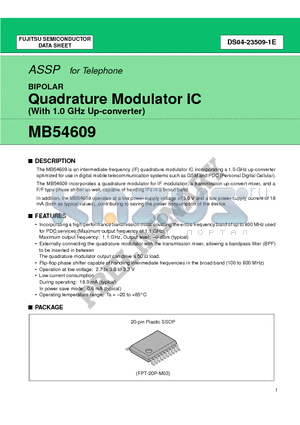 MB54609PFV datasheet - Quadrature Modulator IC (With 1.0 GHz Up-converter)