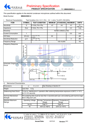 MB6022NSC-2 datasheet - Electrical Characteristics Test Condition (Vs= 2 . 0 V, RL= 2 . 2 k ohm, Ta=20`C, RH=65%)