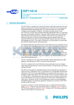 ISP1161ABD datasheet - Full-speed Universal Serial Bus single-chip host and device controller