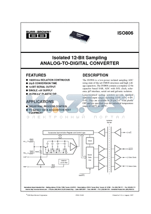 ISO806P datasheet - Isolated 12-Bit Sampling ANALOG-TO-DIGITAL CONVERTER