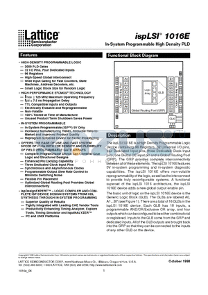 ISPLSI1016E-80LJI datasheet - In-System Programmable High Density PLD