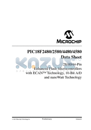 PIC18F2480_07 datasheet - 28/40/44-Pin Enhanced Flash Microcontrollers with ECAN Technology, 10-Bit A/D and nanoWatt Technology