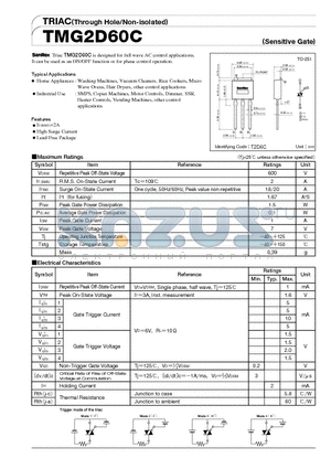 TMG2D60C datasheet - TRIAC(Through Hole/Non-isolated)