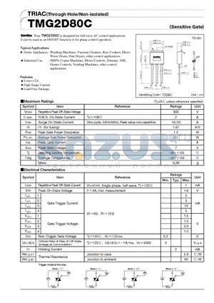 TMG2D80C datasheet - TRIAC(Though Hole/Non-isolated)