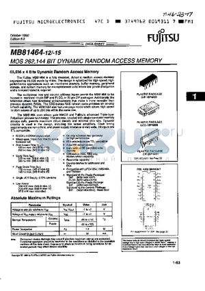 MB81464-15 datasheet - MOS 262,144 BIT DYNAMIC RANDOM ACCESS MEMORY