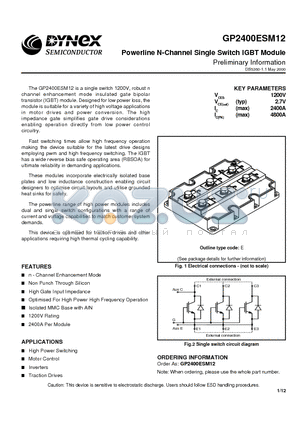 GP2400ESM12 datasheet - Powerline N-Channel Single Switch IGBT Module Preliminary Information