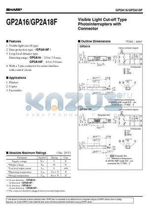 GP2A18F datasheet - Visible Light Cut-off Type Photointerrupters with Connector