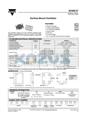XO57CRFH6012M288 datasheet - Surface Mount Oscillator