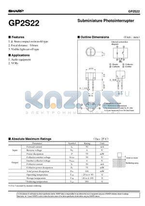 GP2S22 datasheet - Subminiature Photointerrupter