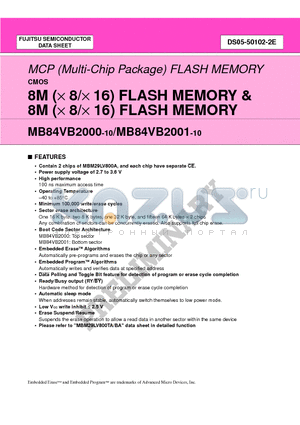 MB84VB2001-10 datasheet - 8M (x 8/x 16) FLASH MEMORY & 8M (x 8/x 16) FLASH MEMORY