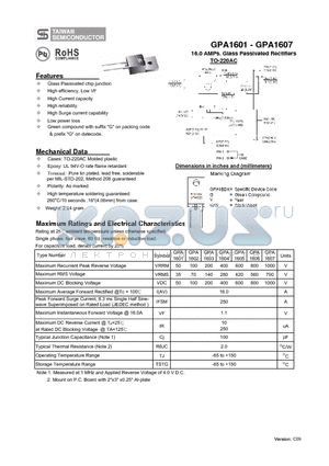 GPA1606 datasheet - 16.0 AMPs. Glass Passivated Rectifiers