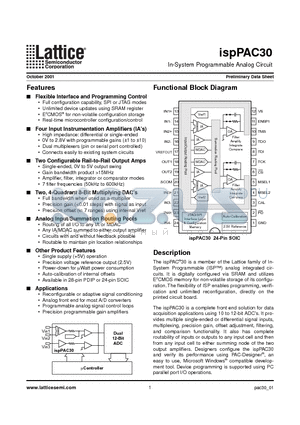 ISPPAC30-01P datasheet - In-System Programmable Analog Circuit