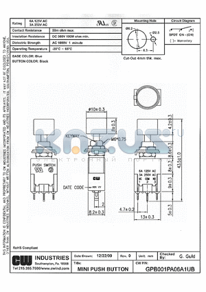 GPB001PA06A1UB datasheet - MINI PUSH BUTTON