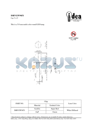 ISRVGW9451 datasheet - 5.0 mm multi-color round LED lamp