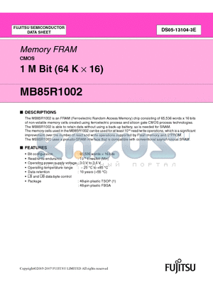 MB85R1002 datasheet - Memory FRAM CMOS 1 M Bit (64 K  16)