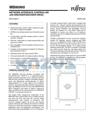 MB86960 datasheet - NETWORK INTERFACE CONTROLLER with ENCODER/DECODER (NICE)