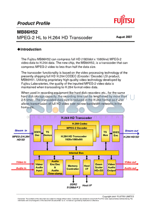 MB86H52_07 datasheet - MPEG-2 HL to H.264 HD Transcoder