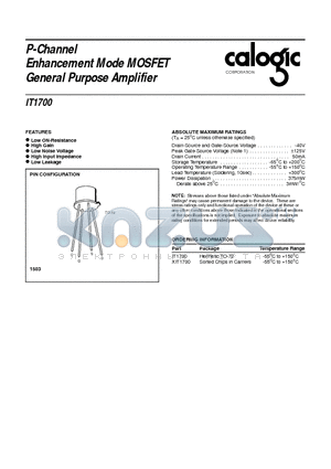 IT1700 datasheet - P-Channel Enhancement Mode MOSFET General Purpose Amplifier