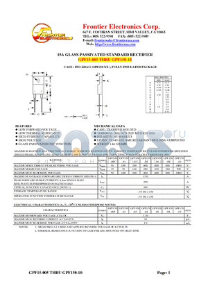 GPF150-01 datasheet - 15A GLASS PASSIVATED STANDARD RECTIFIER