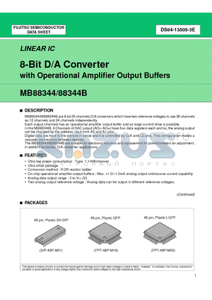 MB88344 datasheet - 8-Bit D/A Converter with Operational Amplifier Output Buffers