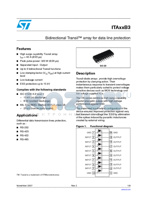 ITA6V5B3 datasheet - Bidirectional Transil array for data line protection