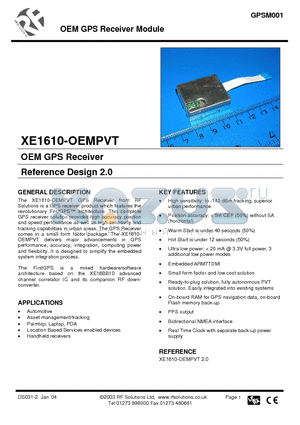 GPSM001 datasheet - OEM GPS Receiver Module