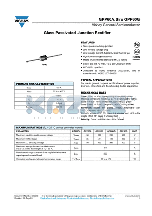 GPP60JHE3-73 datasheet - Glass Passivated Junction Rectifier
