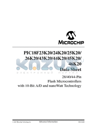 PIC18F43K20 datasheet - 28/40/44-Pin Flash Microcontrollers with 10-Bit A/D and nanoWatt Technology