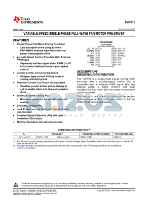 TMP815 datasheet - VARIABLE-SPEED SINGLE-PHASE FULL-WAVE FAN-MOTOR PRE-DRIVER