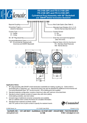 ITSG3108SPFK datasheet - Cylindrical Plug Assembly with Backshell