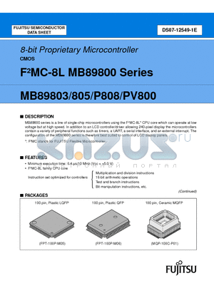 MB89PV800 datasheet - 8-bit Proprietary Microcontroller