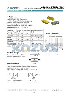 GRO3110S datasheet - Low Phase Noise VCO With Ceramic Coaxial Resonator