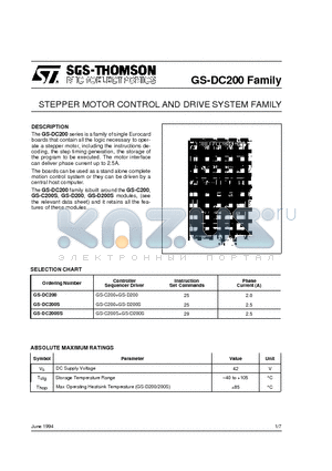 GS-DC200 datasheet - STEPPER MOTOR CONTROL AND DRIVE SYSTEM FAMILY