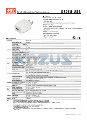 GS05U-USB datasheet - 5WAC-DC Single Output Wall-mounted type
