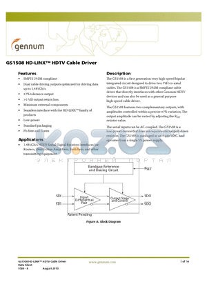 GS1508-CKAE3 datasheet - HDTV Cable Driver