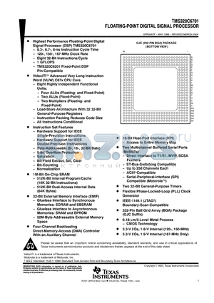 TMS320C6701GJC150 datasheet - FLOATING-POINT DIGITAL SIGNAL PROCESSOR