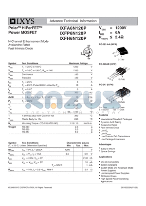 IXFA6N120P datasheet - Polar HiPerFET Power MOSFET