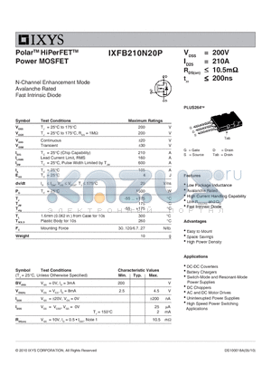 IXFB210N20P datasheet - Polar HiPerFET Power MOSFET