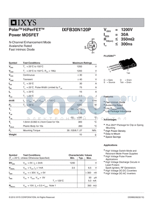 IXFB30N120P datasheet - Polar HiPerFET Power MOSFET