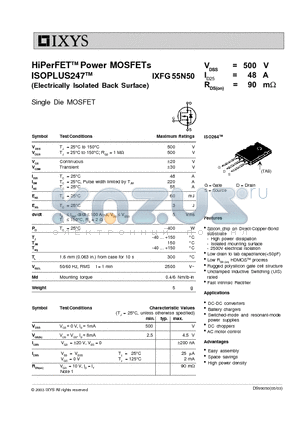 IXFG55N50 datasheet - HiPerFET Power MOSFETs ISOPLUS247