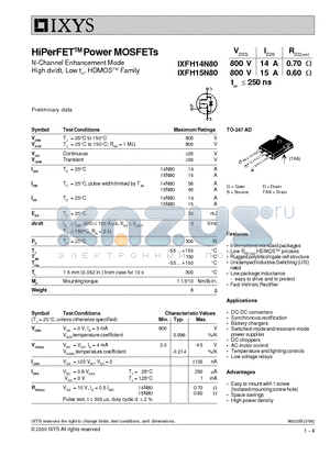 IXFH15N80 datasheet - HiPerFET Power MOSFETs